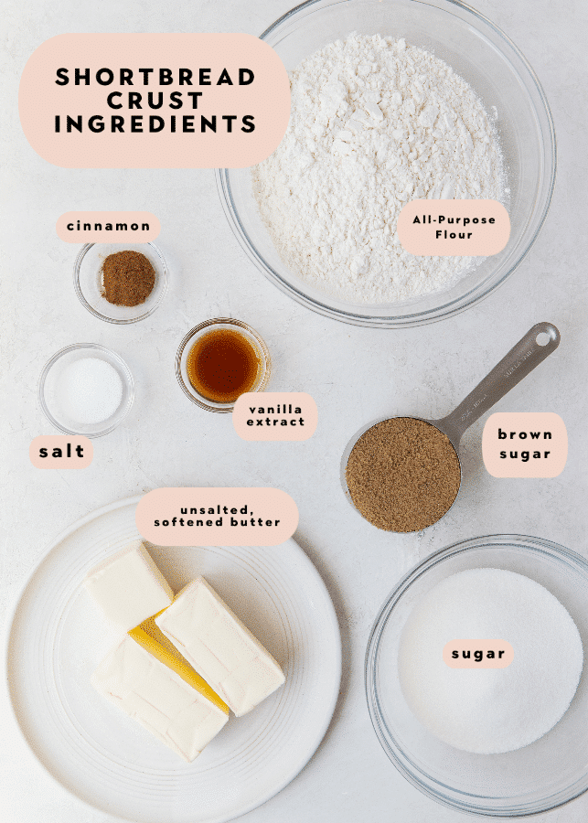 ingredients needed for the shortbread crust for apple pie bars