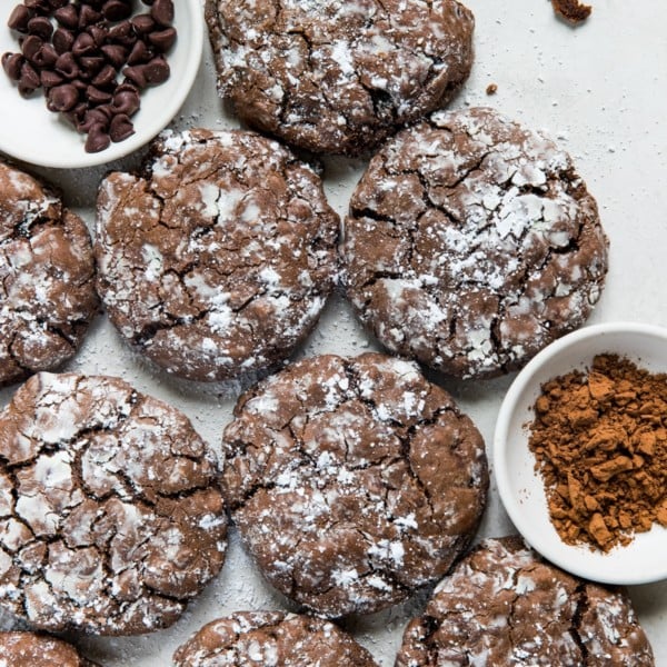 double chocolate crinkle cookies on a white board