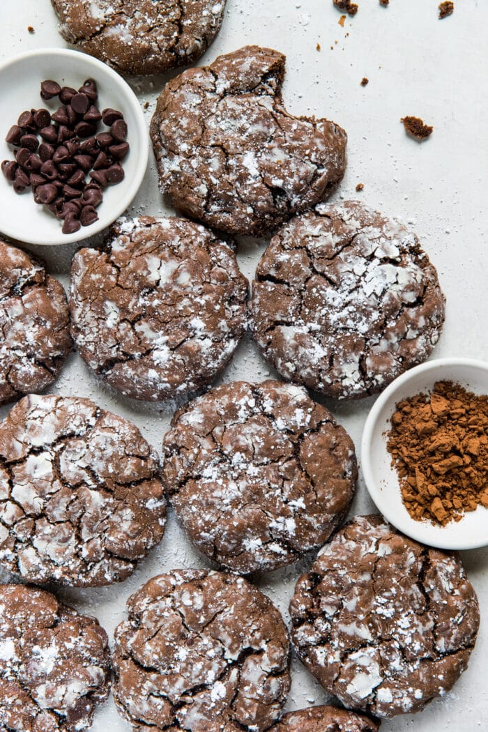 double chocolate crinkle cookies on a white board