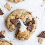 smores cookie recipe on parchment paper
