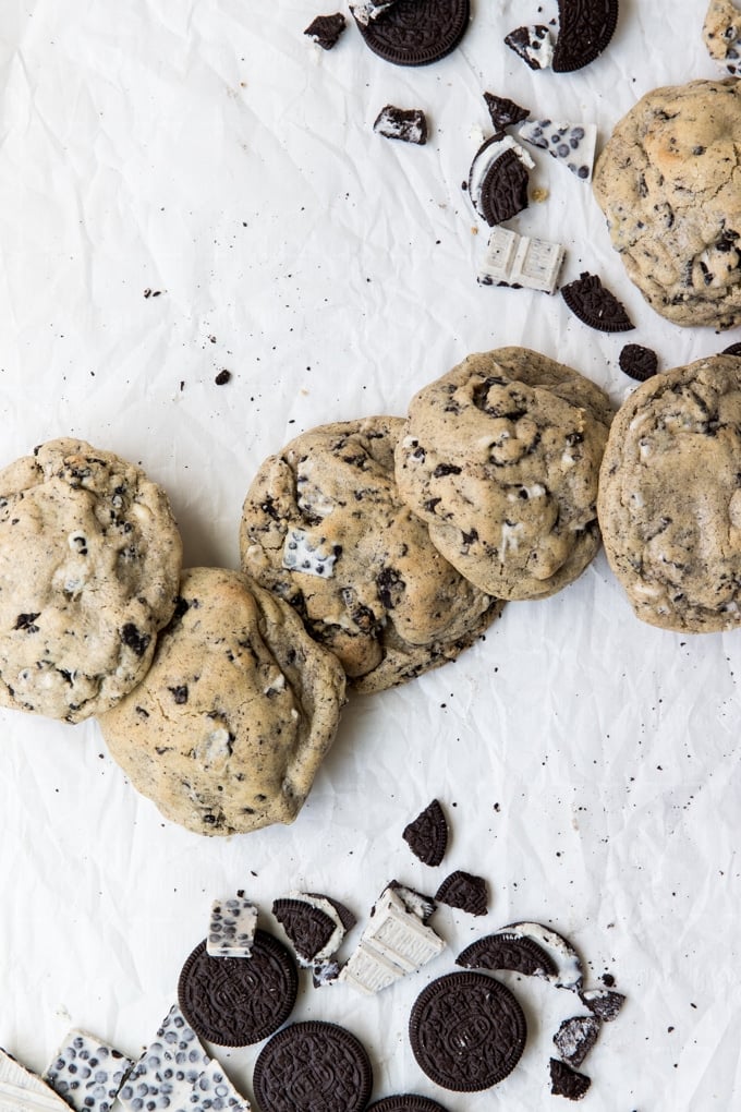 cookies made with Oreos on parchment paper