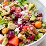 beet salad in a bowl topped with feta