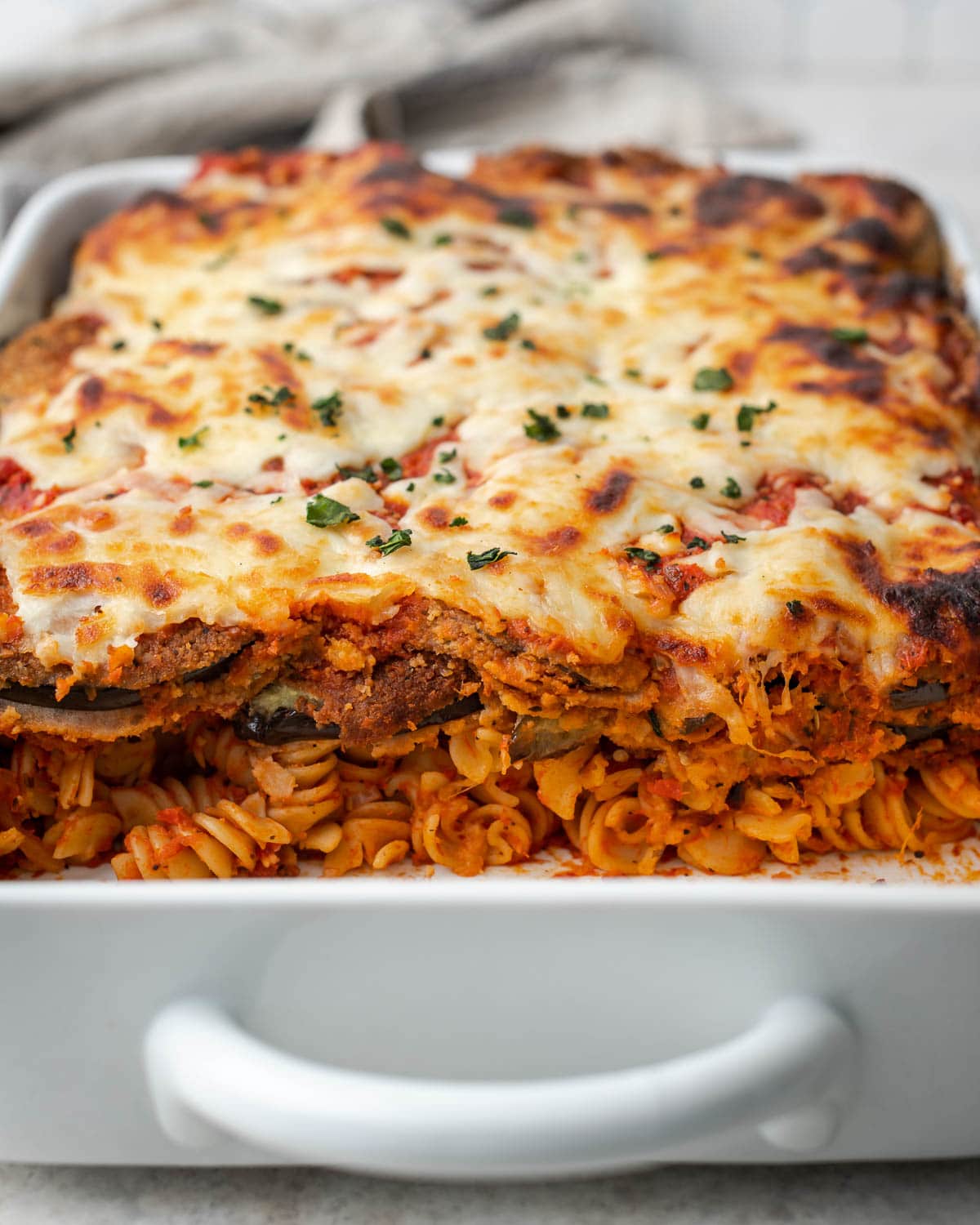 eggplant parmesan in a casserole dish