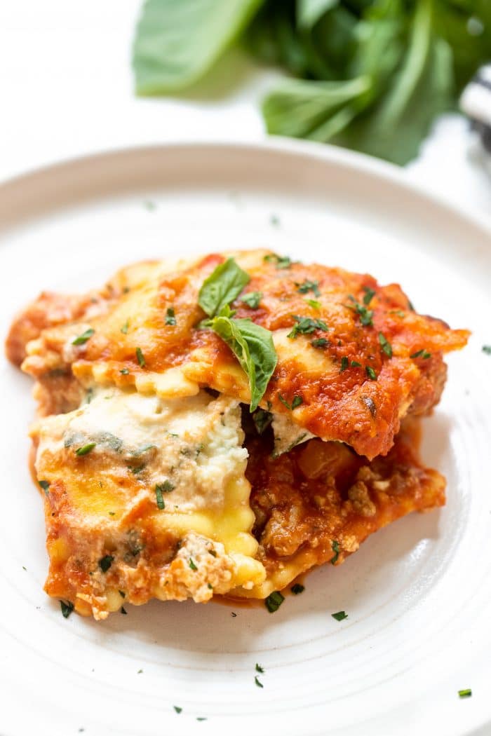 ravioli lasagna on a white plate