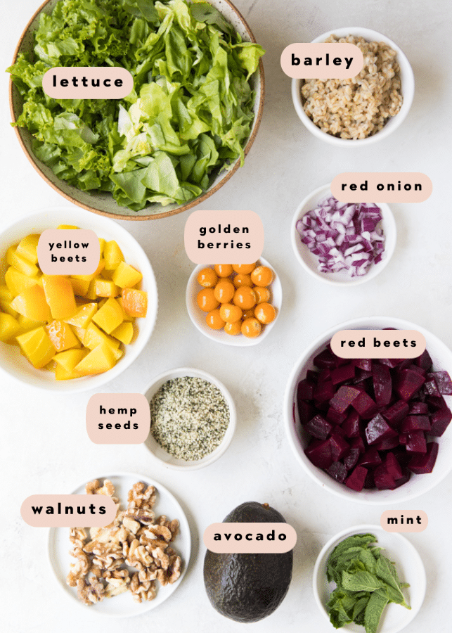 ingredients for beet salad in small dishes