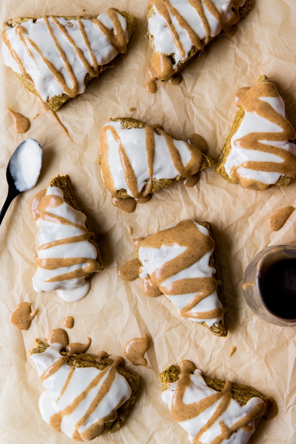 pumpkin scones on parchment paper