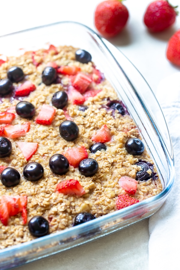 baked oatmeal in a glass dish