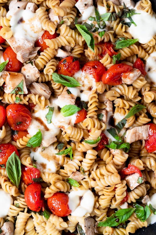 up close shot of Chicken Caprese Pasta