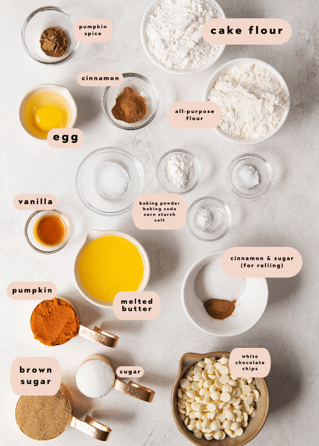 ingredients to make cookies in small bowls