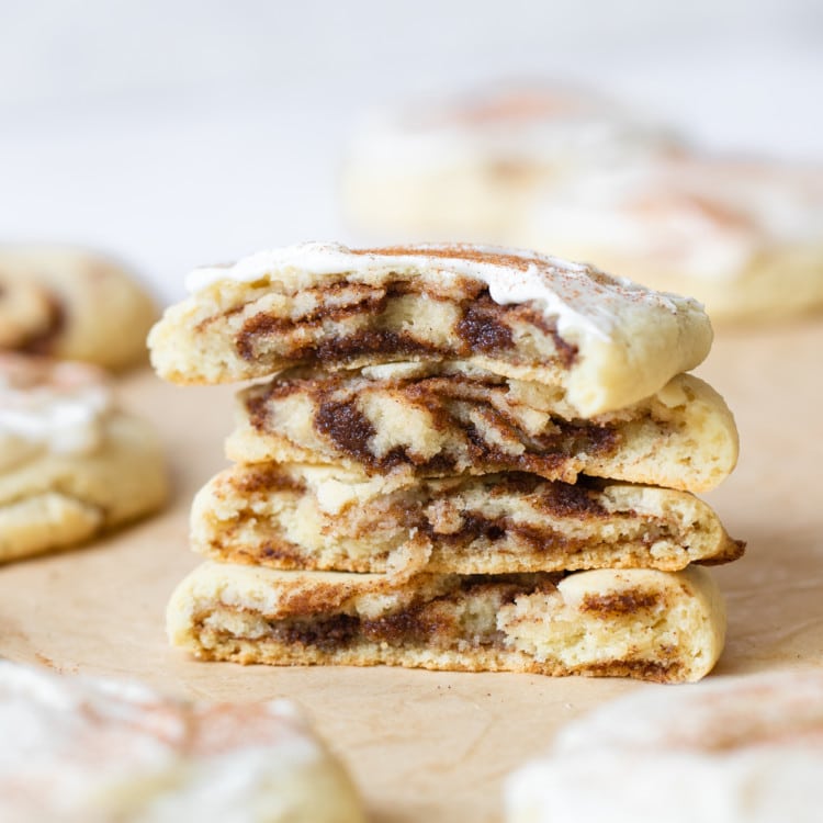a stack of cinnamon roll cookies