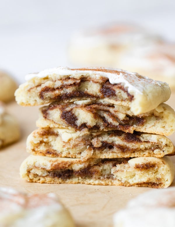 a stack of cinnamon roll cookies