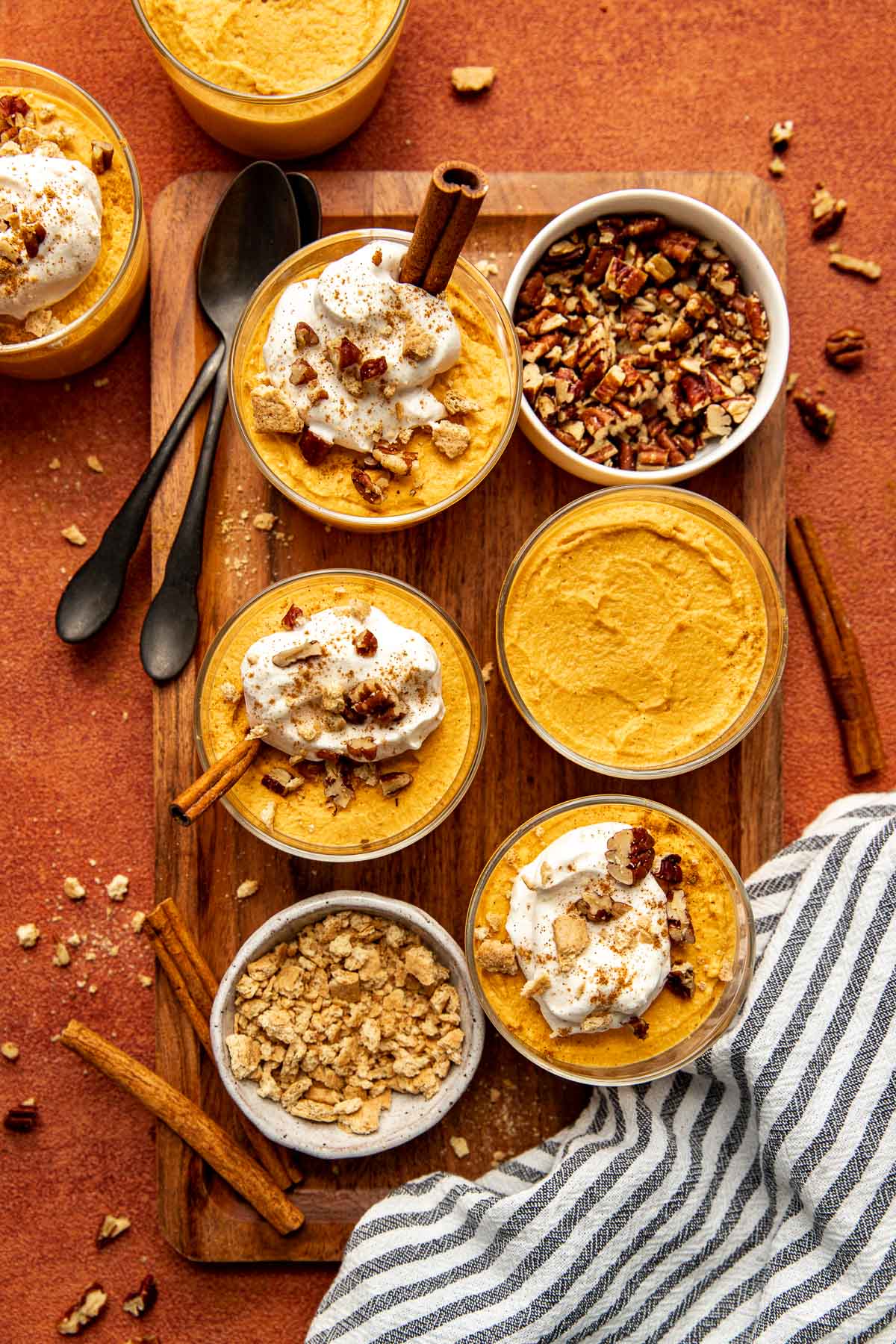 pumpkin mousse topped with whipped cream. 