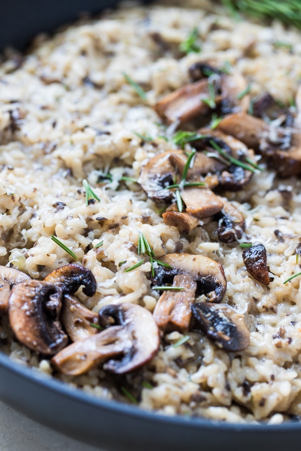 risotto made with mushrooms in a pan