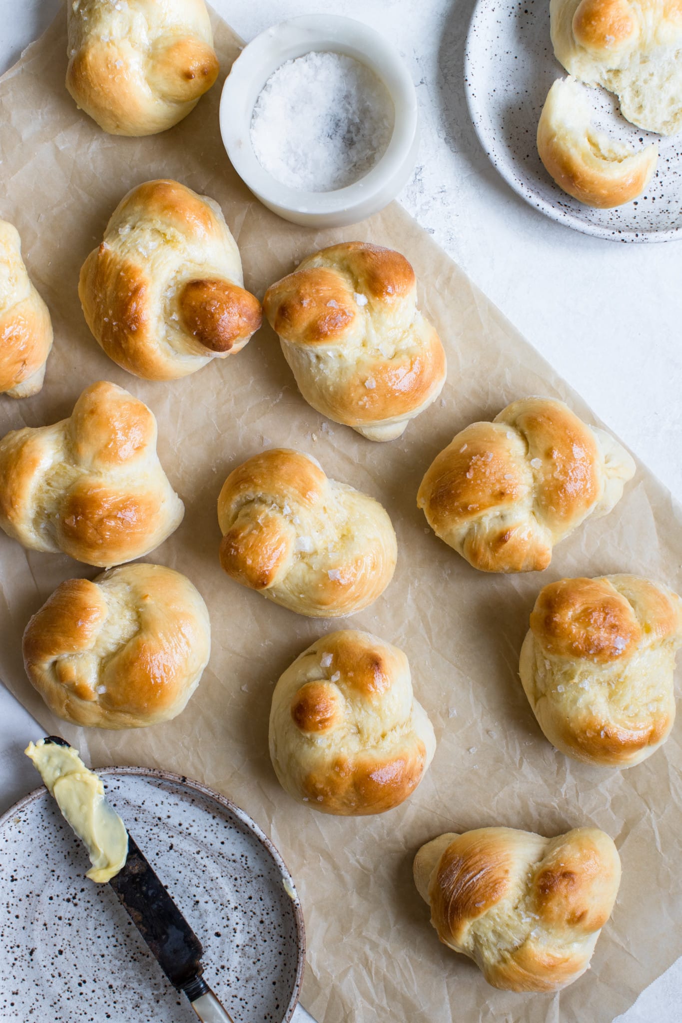 sweet dinner rolls on parchment paper