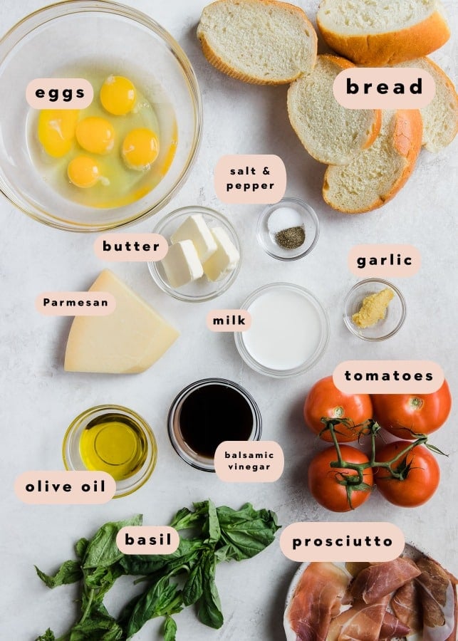 ingredients needed to make French Toast in small glass bowls 