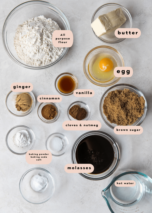 ingredients needed to make a gingerbread loaf