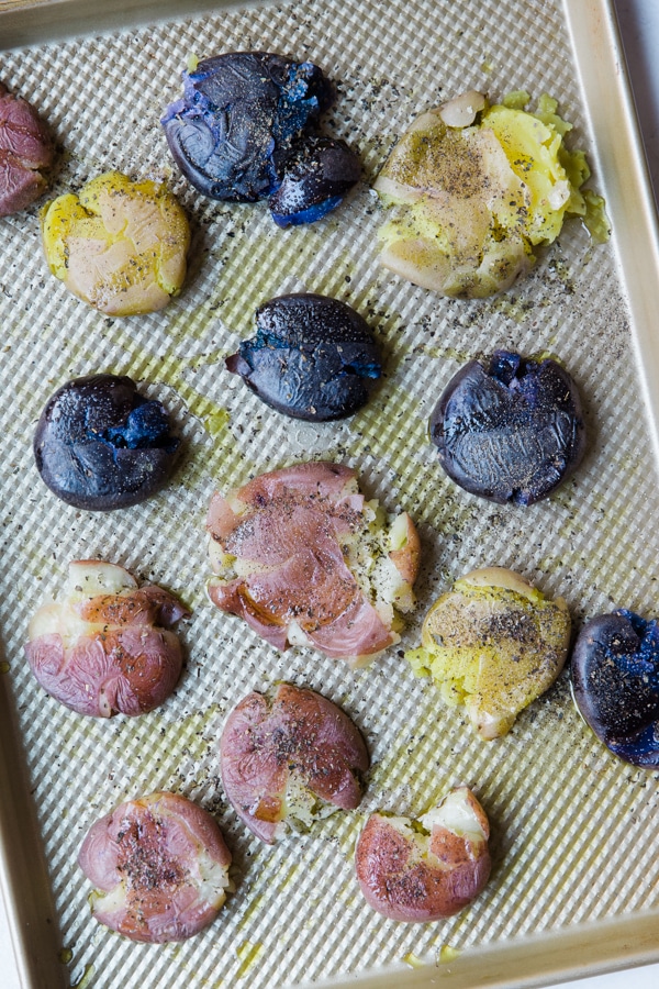 baby potatoes on a baking sheet