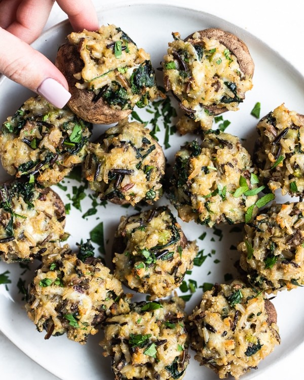 stuffed mushrooms on a white plate