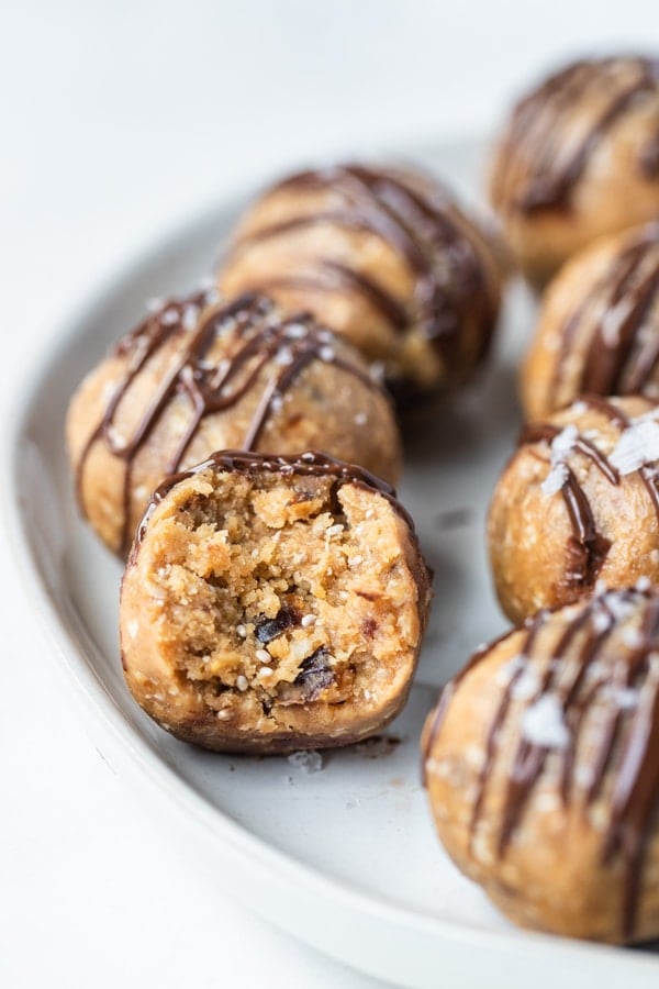 energy balls on a white plate