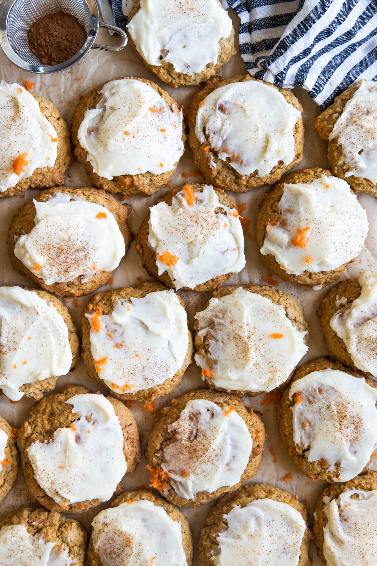 carrot cake cookies with cream cheese frosting. 