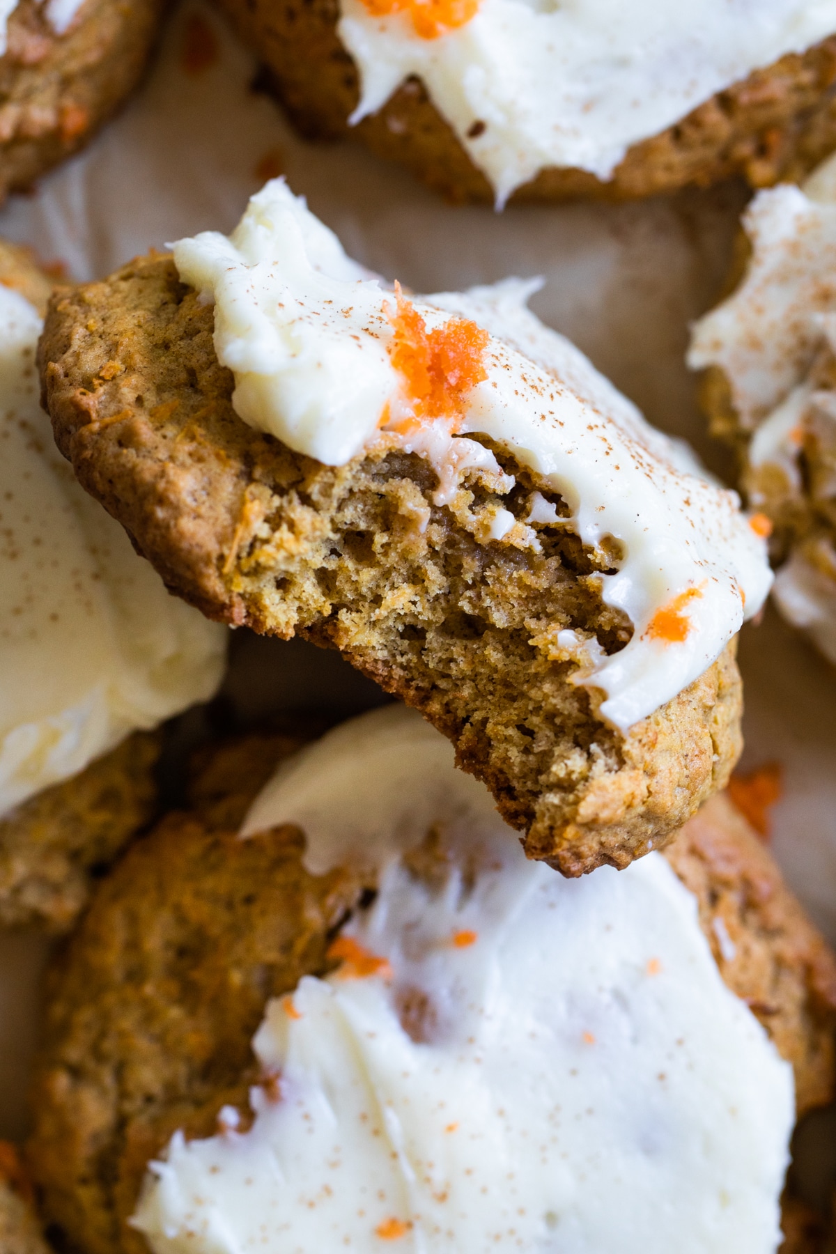 up close images of carrot cake cookies. 
