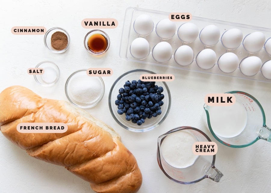 ingredients needed to make blueberry french toast muffins