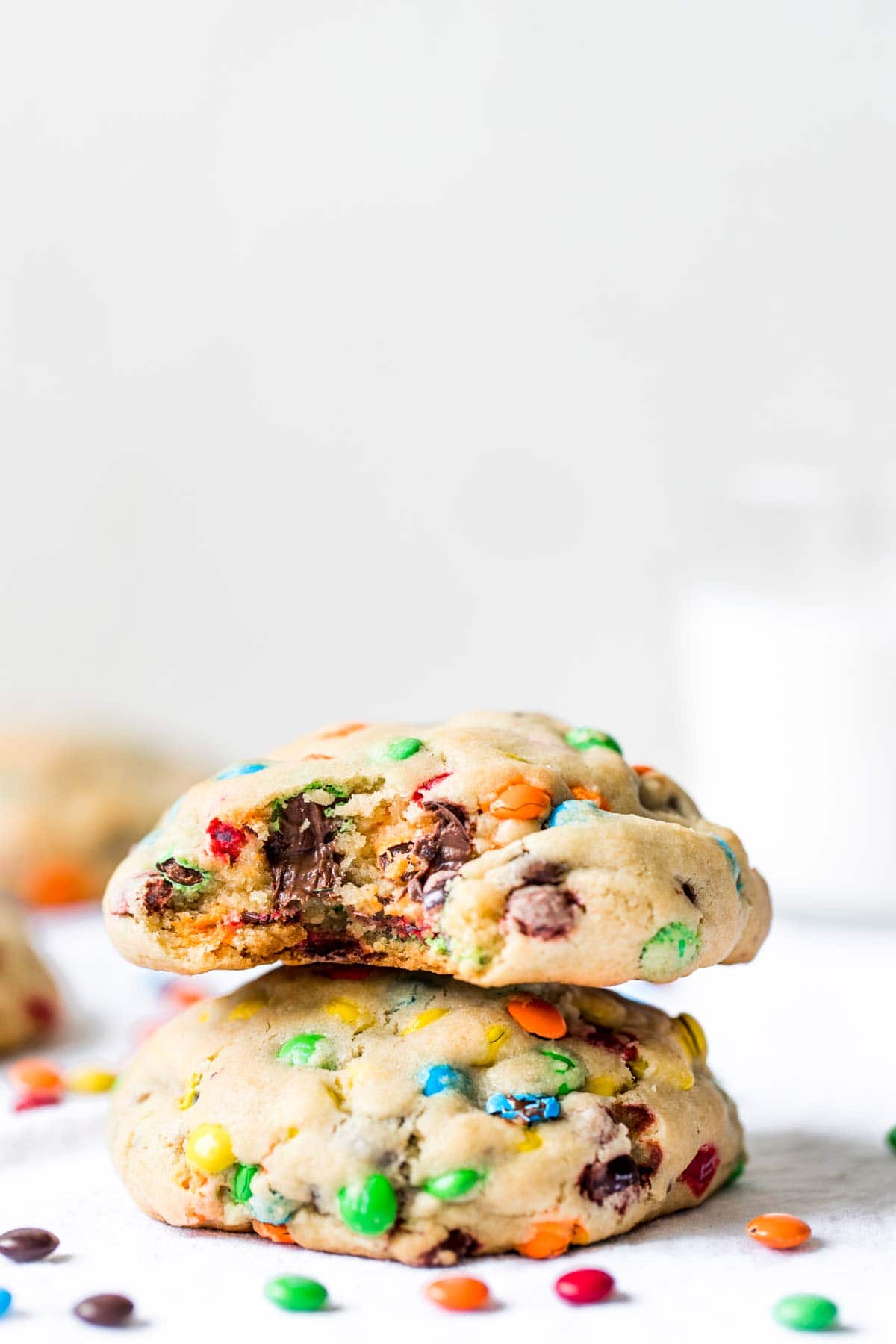 cookies made with m&ms stacked on top of each other 