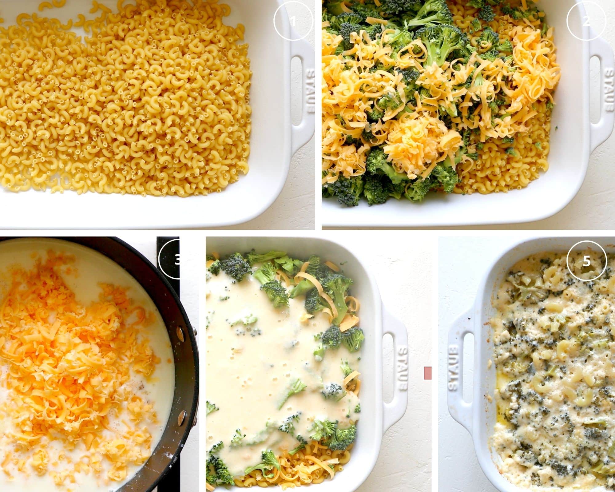 step by step photos of making mac and cheese in a casserole dish