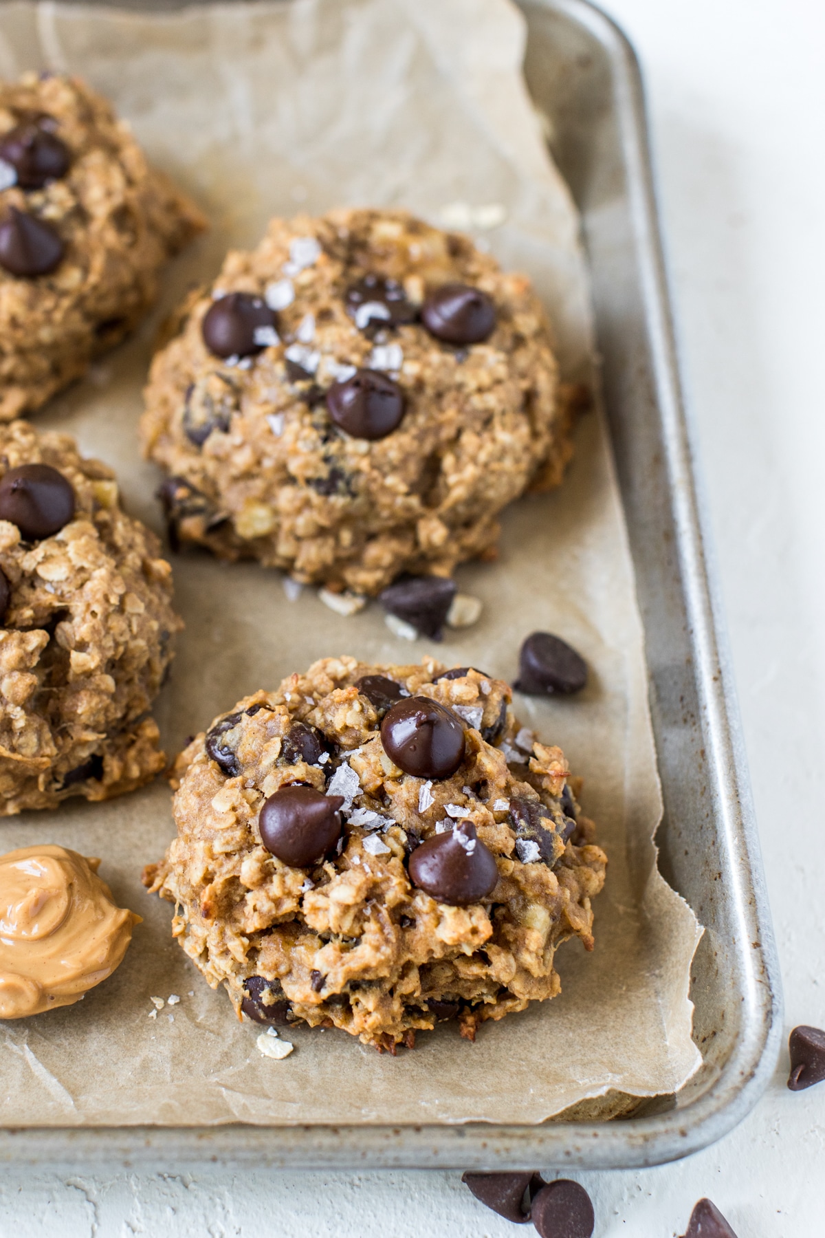 oatmeal cookie on a baking sheet