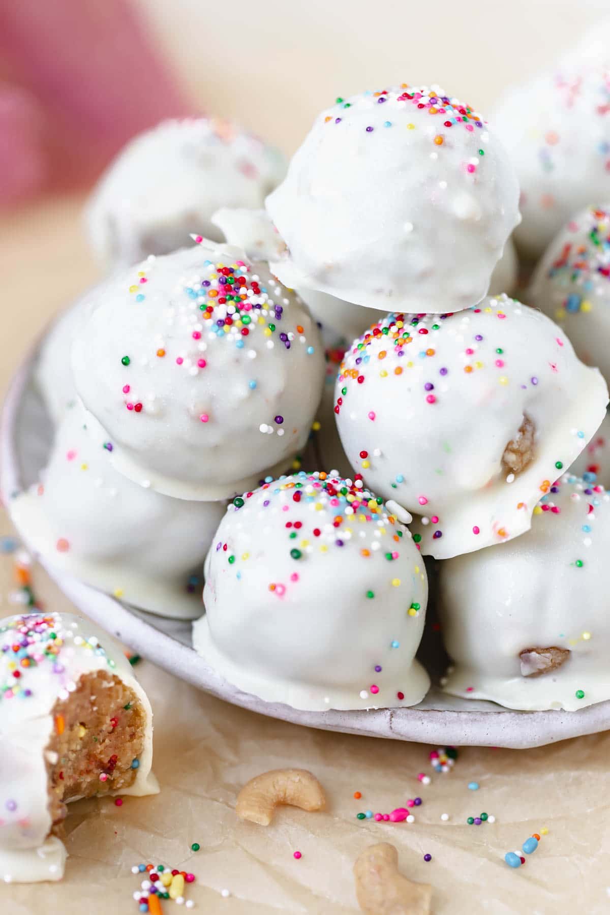 cake pops on a white plate