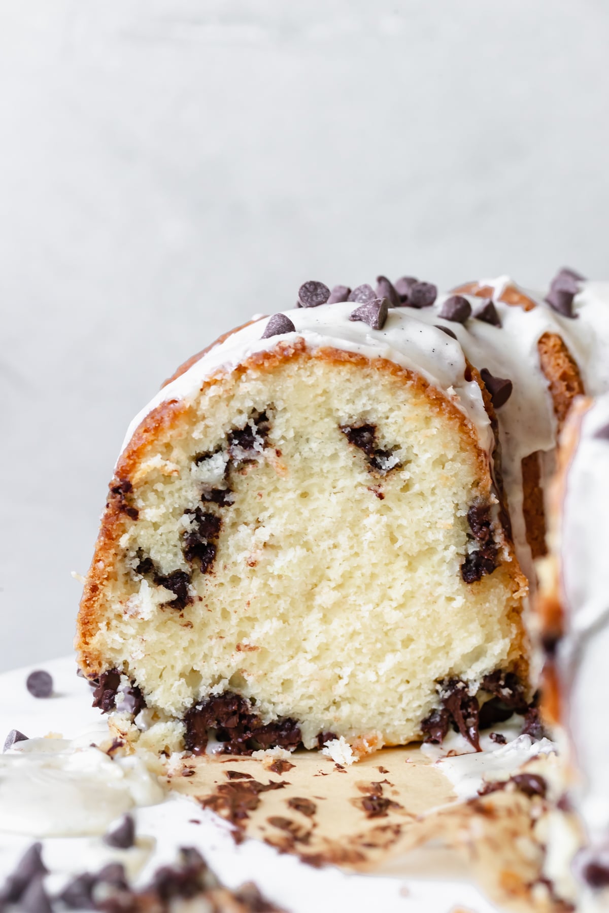 bundt cake on a marble cake stand