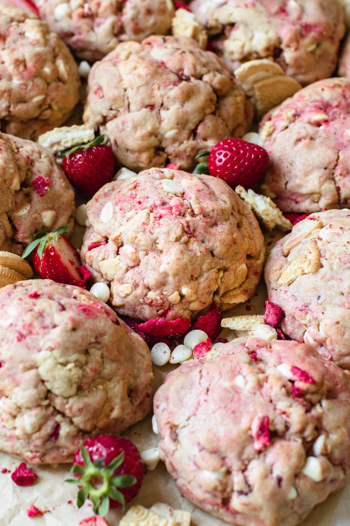 strawberry cookies on parchment paper