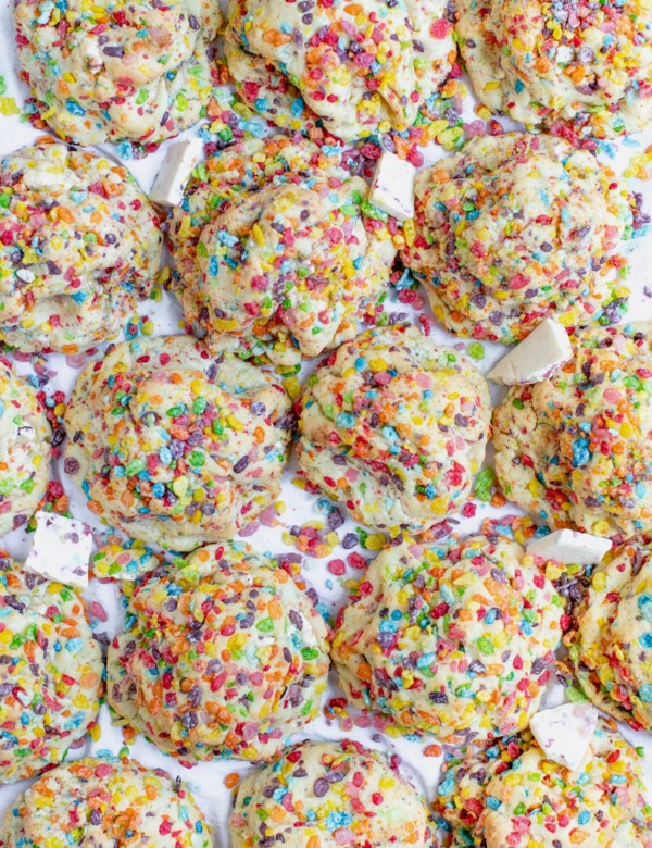cookies covered in fruity pebble cereal