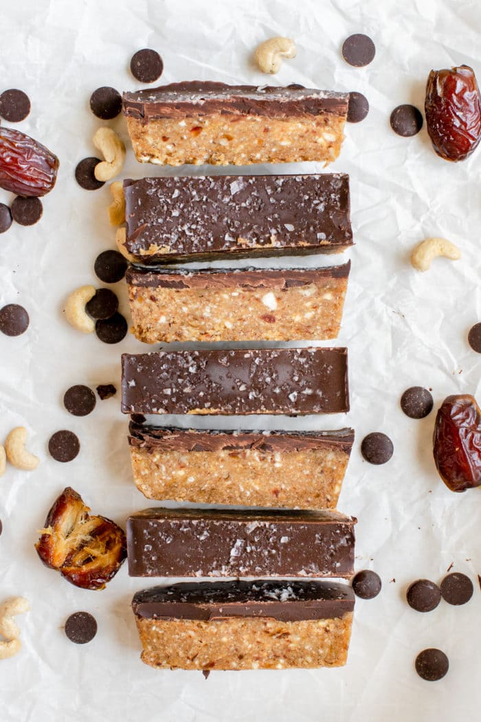 homemade protein bars on parchment paper