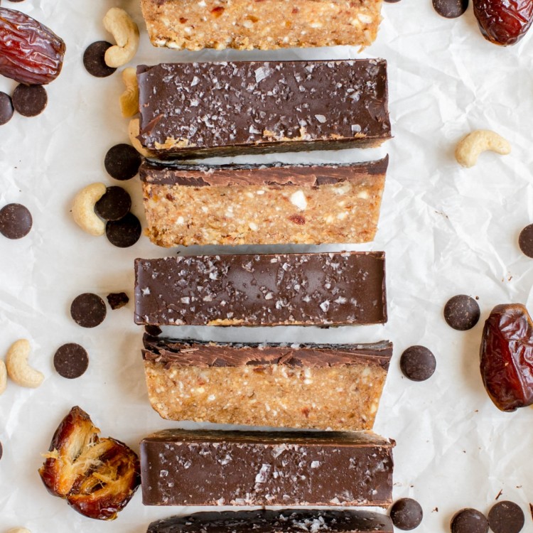 homemade protein bars on parchment paper