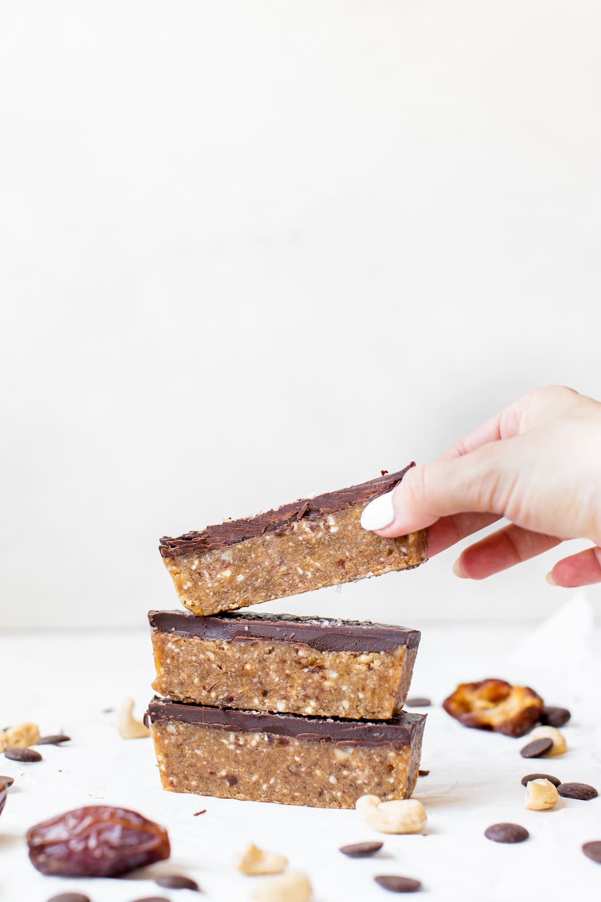 a stack of protein bars on parchment paper