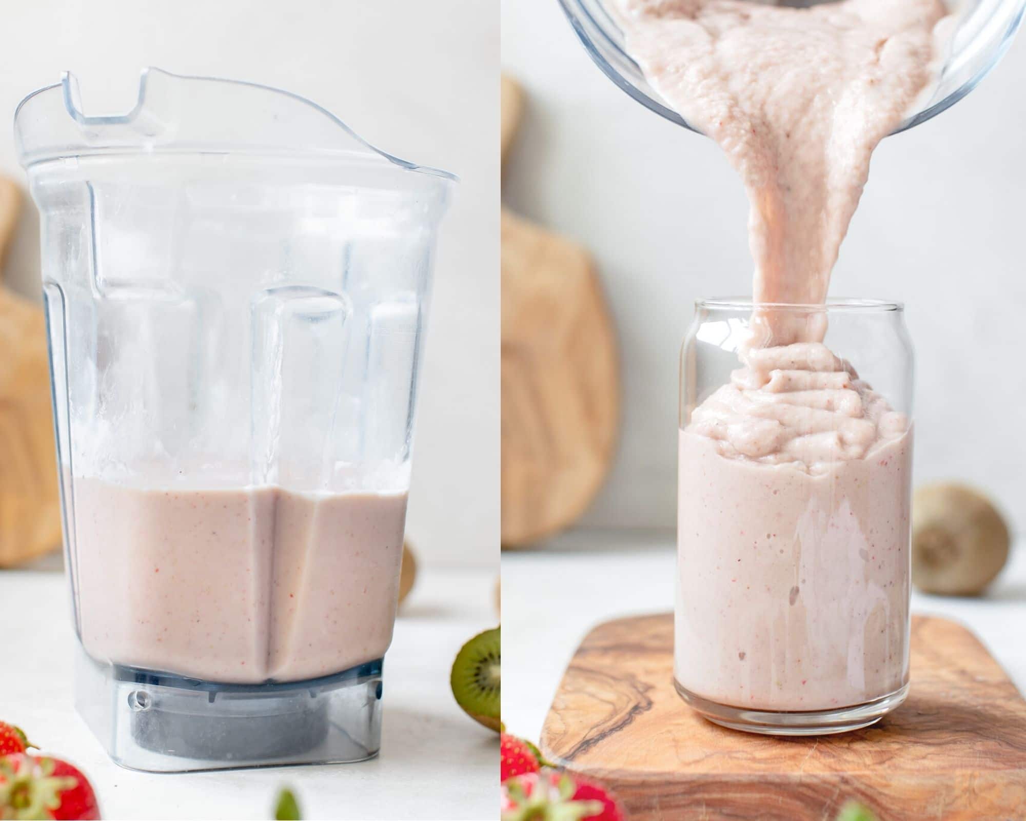 smoothie being poured into a glass