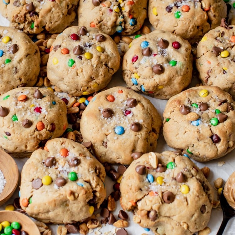 peanut butter cookies made with m&ms and chocolate