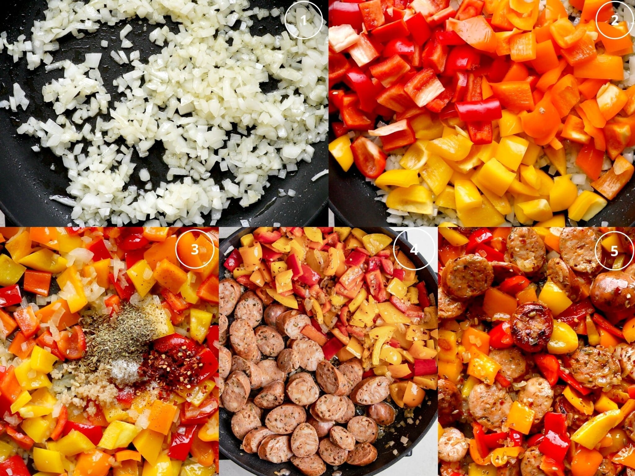 Step by step photos making sausage and peppers