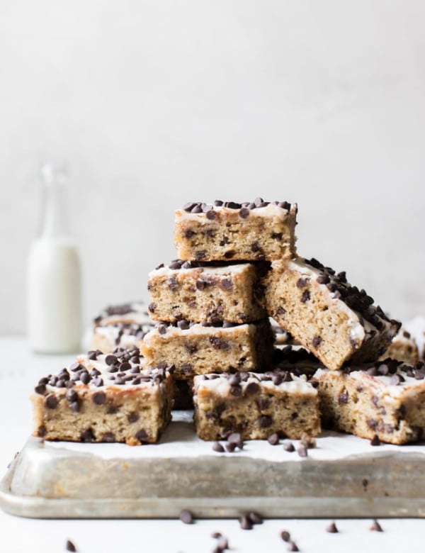 a stack of chocolate chip banana bars