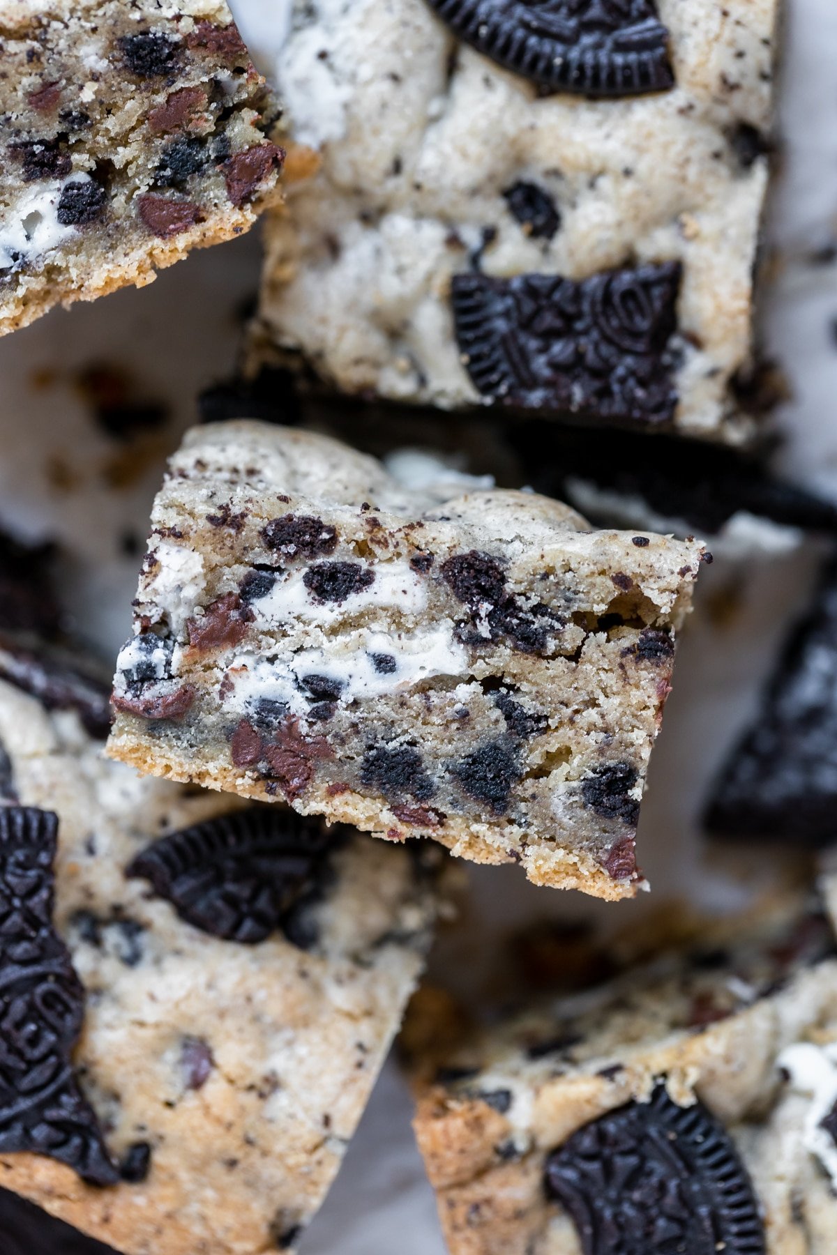 an up close photo of a cookies and cream bar