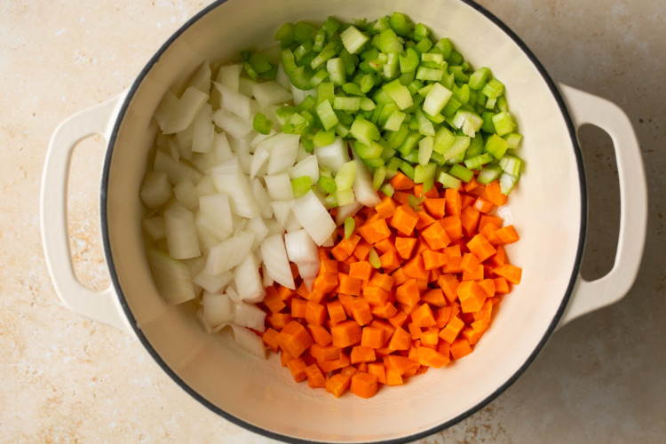 chopped onions, celery, and carrots