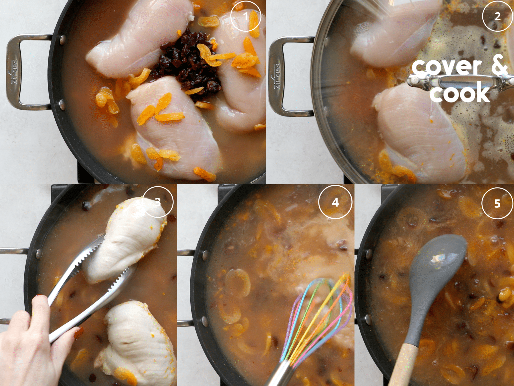 step by step photos of making apricot chicken in a large frying pan