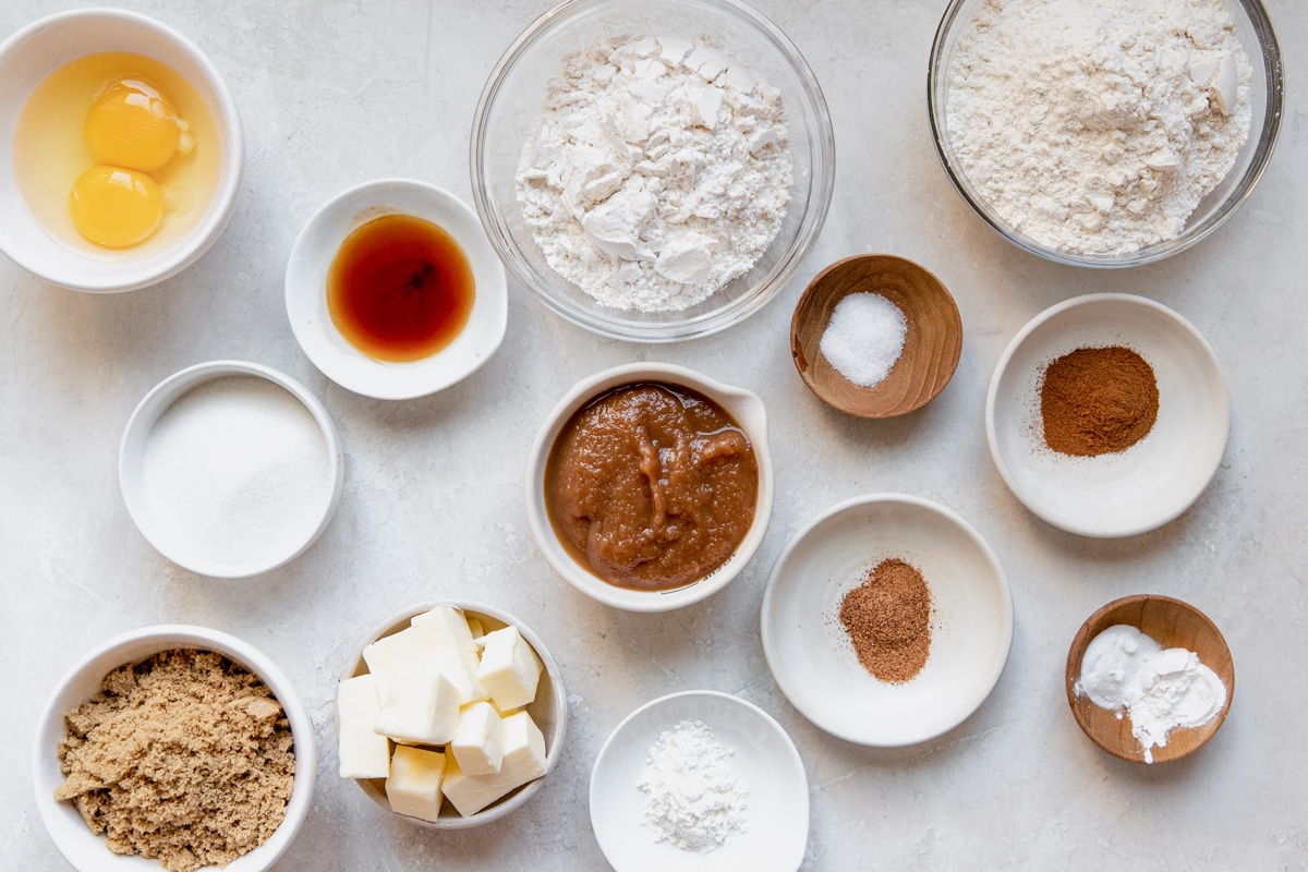 ingredients to make cookies in small dishes