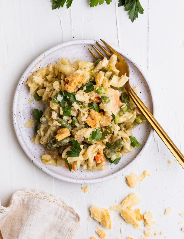 chicken pot pie casserole on plate