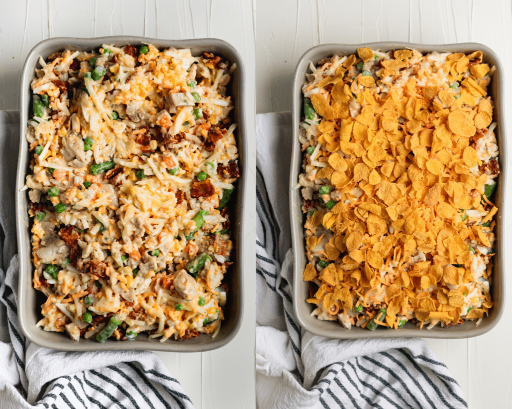 hash brown casserole in a casserole pan