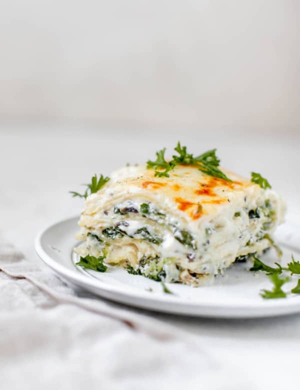 lasagna on a white plate