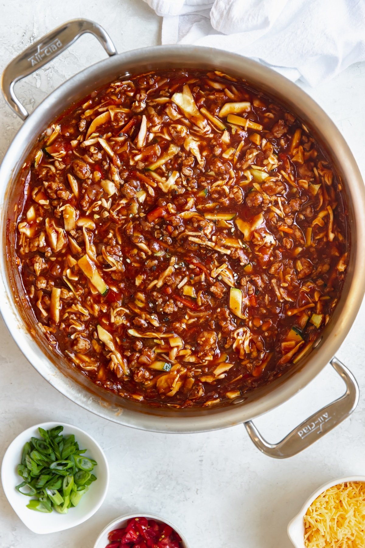 meat sauce in a large frying pan