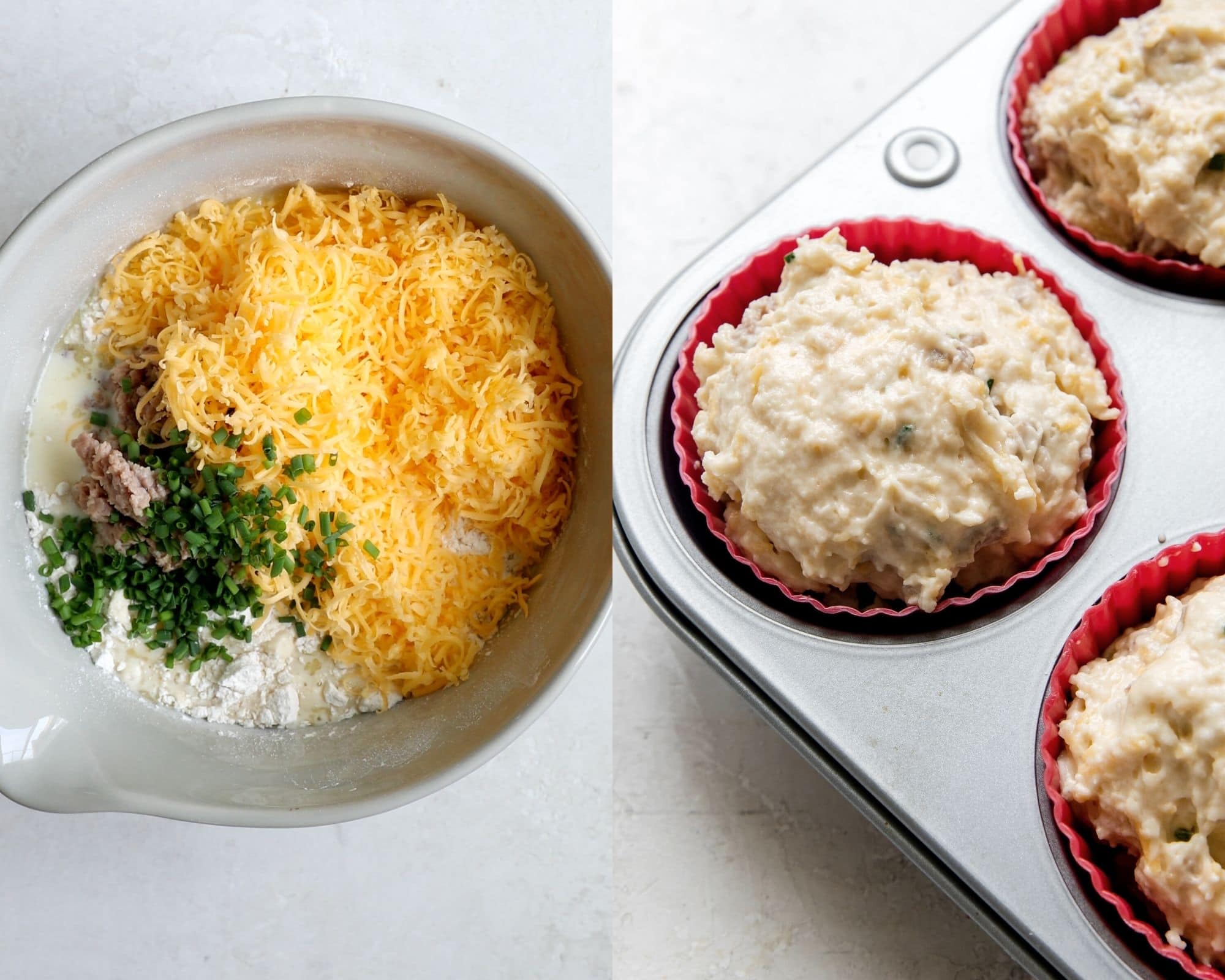 muffins in a jumbo muffin tin headed into the oven