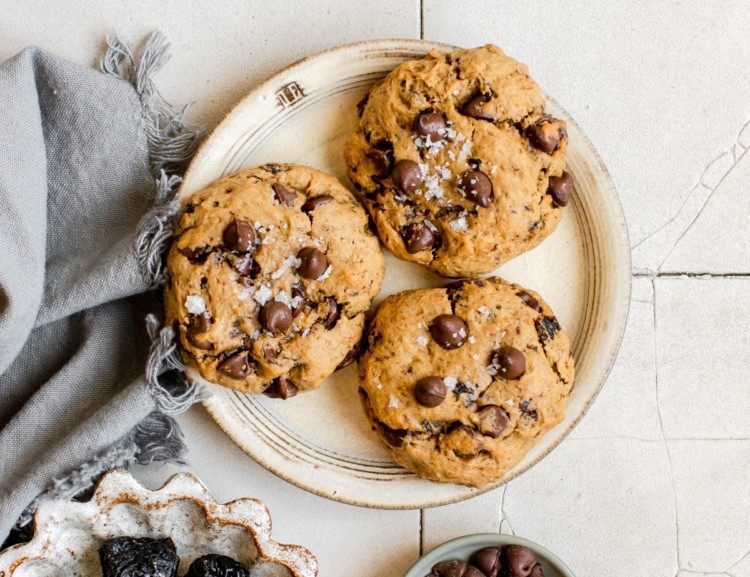 cookies with chocolate chips on a white plate